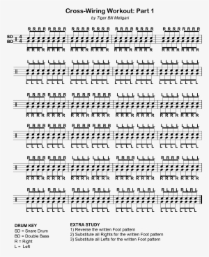 Tiger Bill Cross Wiring Workout Drum Lesson Notation - Guitar #3017309