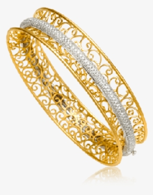 Yellow And White Gold Diamond Bangle Inspired By Spanish - Diamond And Gold Jewellery Transperent Bangles #3017376