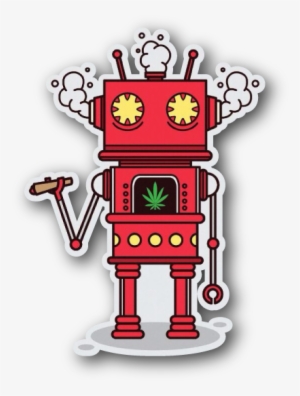 Robot With Marijuana Leaf Vinyl Sticker - Marijuana Robot #3018142