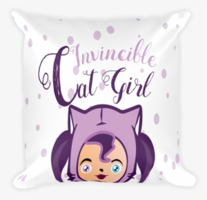 Chibi Invincible Cat Girl Square Pillow - Throw Pillow #3027443