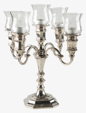 Candelabra Silver 5 Candles 25 Cm With Candle Holders - Candle #3036773