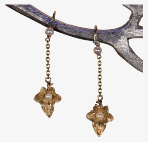 Antique French Ivy Leaf Earrings Back To Front - Earring #3041468