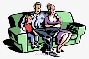 Family Sitting On A Couch Royalty Free Vector Clip - Family Watching Tv Together #3042108