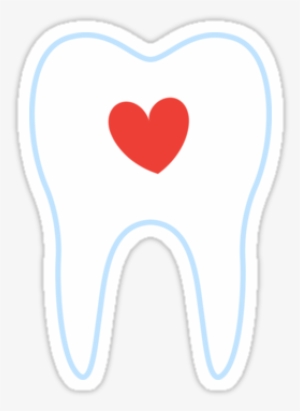 Sticker Featuring A White Molar Tooth With A Red Heart - Dentistry #3045183