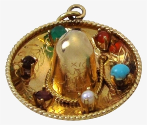 Large Vintage 14k Gold 3d Jeweled Mexican Sombrero - Locket #3047747