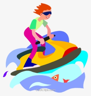 Boy Playing On A Jet Ski Royalty Free Vector Clip Art - Jet Ski Clip Art #3048087