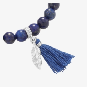 Lapis Lazuli Bracelet With Small Feather And Tassel - Lapis Lazuli Bransoletka #3050718