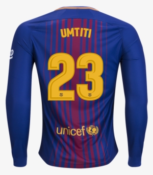 Nike Samuel Umtiti 23 Barcelona Long Sleeve Home Jersey - Barcelona Messi Jersey #3052042
