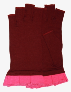Red Fingerless Gloves With Pink Ruffle - Wool #3054227