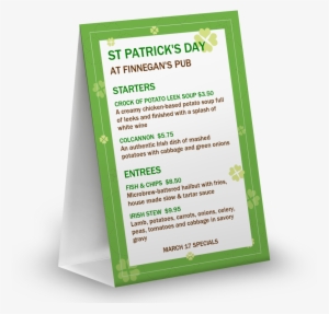 St Patricks Day Specials Table Tent - St Patricks Day Menu Starter #3055697