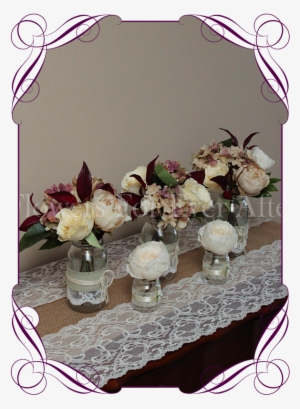 Vintage Pastel And Burgundy Rose And Hydrangea Silk - Table #3056398