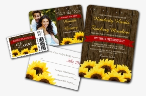 Red Rustic Sunflower Wedding Invitation - Cobalt Blue Rustic Sunflower Save The Date Card #3056699