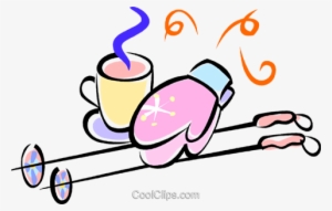 Winter Mitts, Hot Chocolate And Ski Poles Royalty Free - Clip Art #3077190