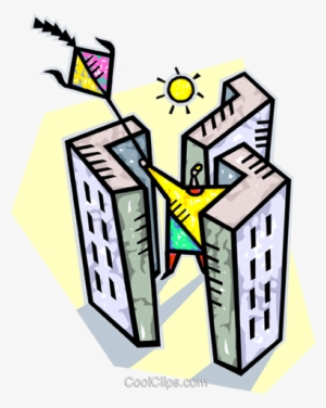 Flying A Kite Between Buildings Royalty Free Vector #3079109