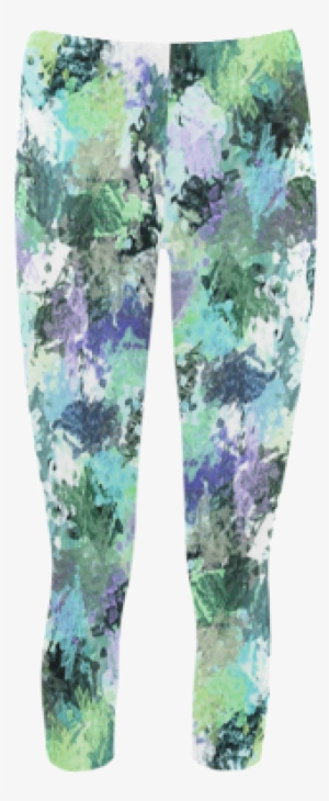 Green Paint Splatter Capri Legging - Leggings #3083917