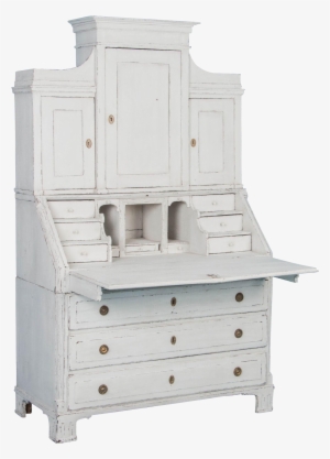 Graceful Swedish Antique Secretary With White Chalk - Dresser #3085957