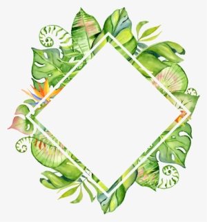 Hand Painted Rhomboid Leaf Frame Png Transparent - Leaf Watercolor Png Border #3090028