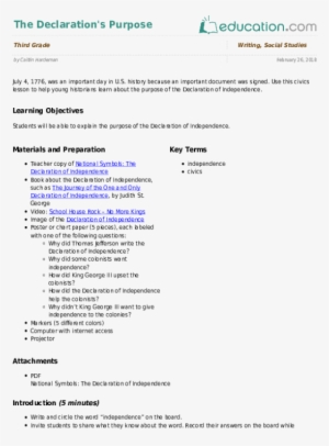 The Declaration's Purpose - Lesson Plan Template For Field Trips #3093122