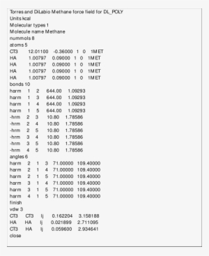 Dl Poly Formatted Force Field For Methane Clusters - Force #3095185