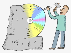 Man Carving A Cd Disk From A Stone Block Royalty Free #3097718