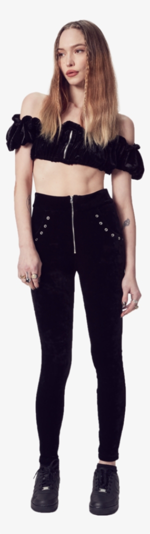 Kourtney Kardashian Black Velvet Skinny Pants, Back - Trousers #3098816