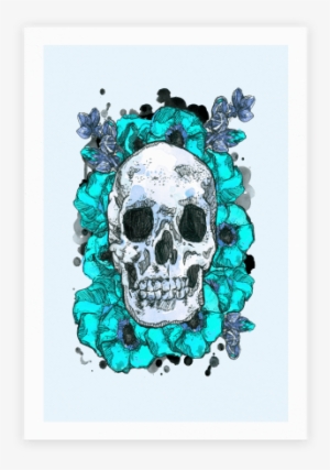 Skull On A Bed Of Poppies Poster - T-shirt #315950
