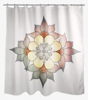 A White Shower Curtain With A Mandala-inspired Flower #3103783