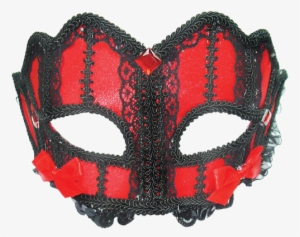Red Lace Mask On Headband - Red Black Lace Eye Mask On Headband #3113072