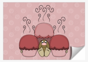 Cute Monster With Red Frosted Cupcakes - Cartoon #3113662