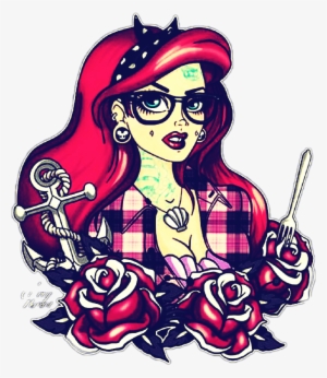 Ariel Hipster Tattooed Glasses Nerd - Disney Princess With Tattoos Stickers #3117194