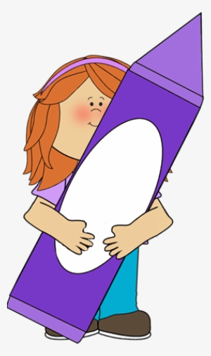 Girl Holding A Big Purple Crayon - Girl Holding Crayon Clipart #3121116