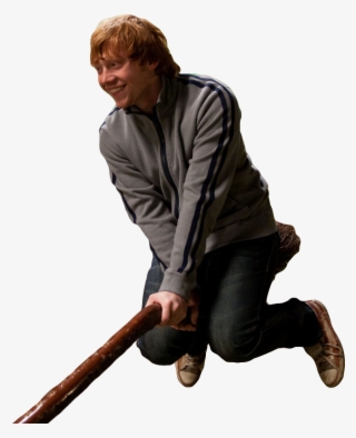 Transparent Ron Weasley Riding A Broomstick - Ron On A Broom #3129365