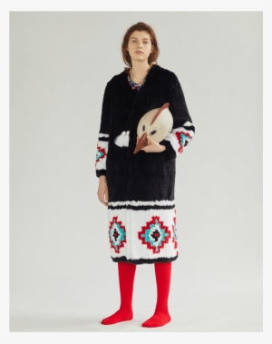 Knitted Rex Fur Coat With White Ornament - Fur #3132618