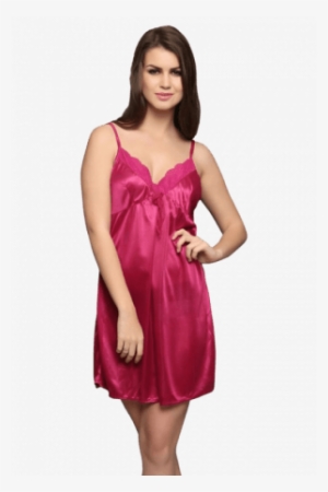 Clovia Women Comfort Satin Nightslip - Women In Babydoll Png Transparent #3133848