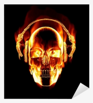 Great Image Of Flaming Skull Wearing Headphones Sticker - Skull With Headphones #3134223