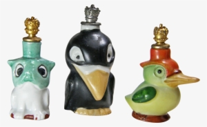 Three Cute Crown Top Perfume Bottles Bakelite Pretty - Penguin #3137401