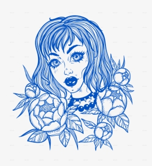 Anime Girl In Flowers - Illustration #3140873