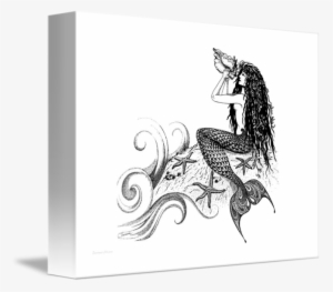 Clip Art Library Stock Mermaid Blowing A Conch - Mermaid Drawing #3141633