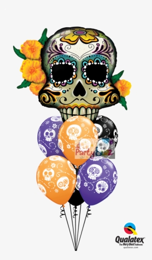 Qualatex Foil Shape Day Of The Dead Skull Balloon Bouquet - Sugar Skull Birthday Balloons #3152936