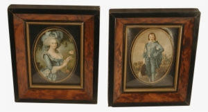 Pair Vintage Miniature Faux Burl Wood Frames Painted - 1700s The Blue Boy Oil Painting #3154922
