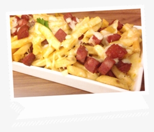 Batata Frita Com Calabresa E Mussarela - Porção De Batata Frita Com Linguiça #3156439