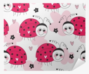 Seamless Cute Ladybug Pattern Vector Illustration Poster - Vector Graphics #3156491