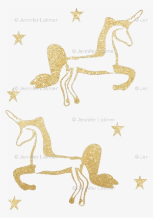 Gold Unicorns And Gold Stars On White Modern Trendy - Horse #3161341