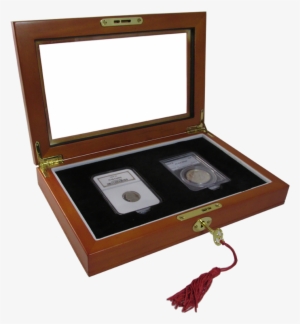 Two Slab Glass Top Wood Coin Display Box With Key And - Two Slab Glass Display Case #3161843