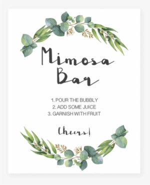 Mimosa Bar Sign Printable With Watercolor Green Leaves - Greenery Baby Shower Invitation #3164269