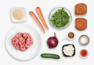 Harissa Lamb & Beef Burgers With Roasted Carrot Fries - Carrot Png Top View #3165171