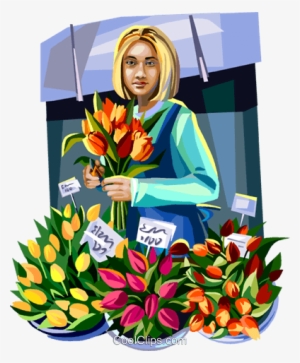 Woman Selling Flowers Royalty Free Vector Clip Art - Woman Selling Flowers Png #3165645