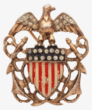 Wwii Trifari Sterling Enamel Us Navy Eagle & Anchor - Crest #3171598