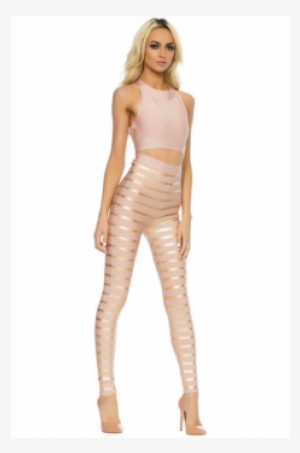"dasani" Beige And Gold Bandage Two Piece Pants Set - Nude Femme #3172047