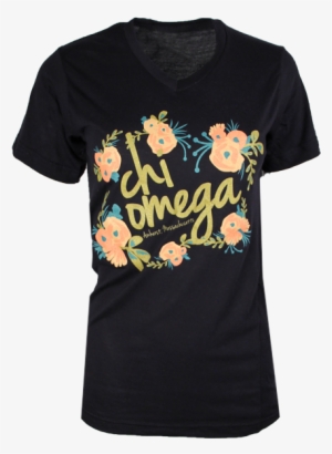 Chi Omega Floral Wreath Vneck By Adam Block Design - Active Shirt #3172625